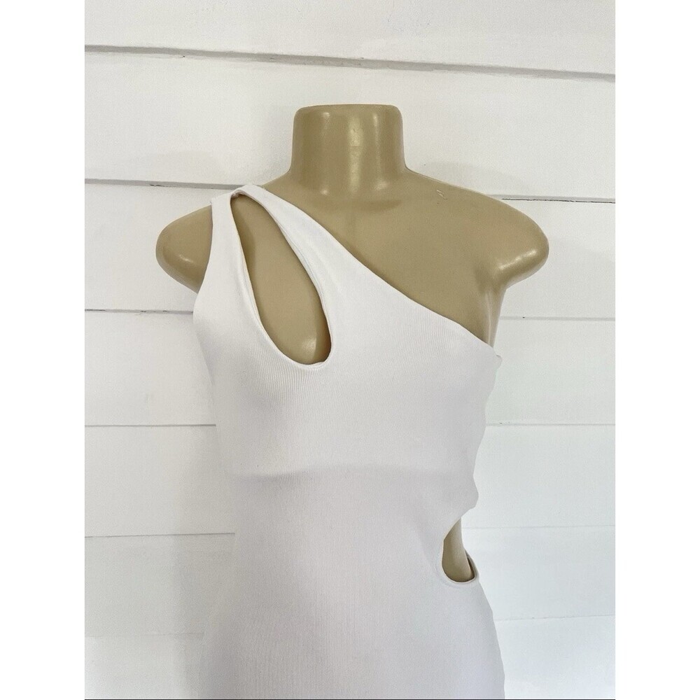 New Zara Women White One Shoulder Cutout Dress Waist Size Small Y490 Party 🎊